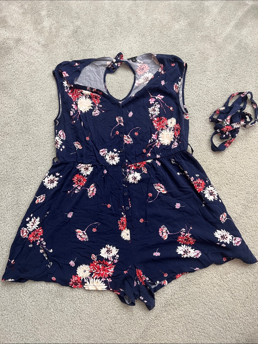 torrid Navy Floral Romper with Red & Cream Flowers